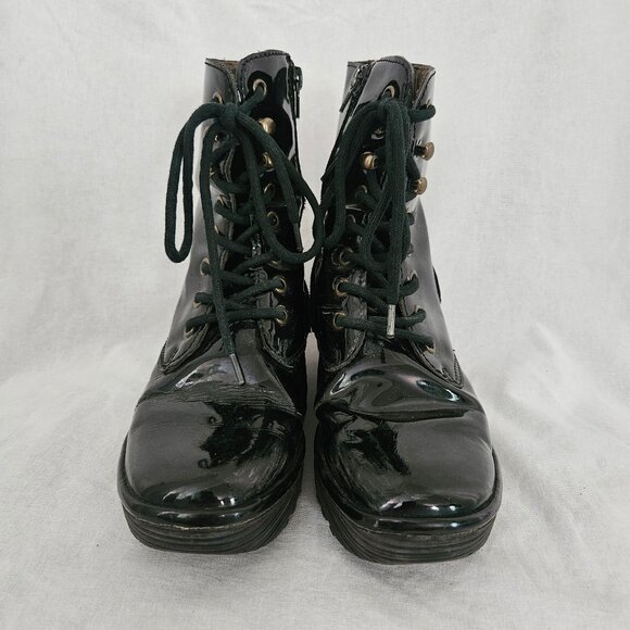 Fly London Patent Leather Lace-Up Wedge Ankle Boots - Black - 8.5 - Picture 1 of 14